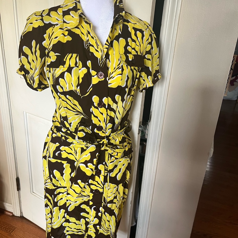 Diane Von Furstenberg Yellow and Brown Midi Dress